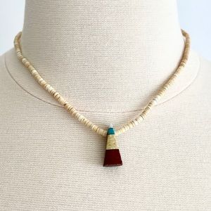 Native American Beaded Choker Necklace Shell Beads Turquoise Boho Southwest